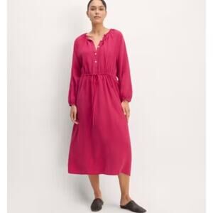 Everlane SZ XS The Tencel Gathered Maxi Dress in Red Currant Oversized Fit NWT